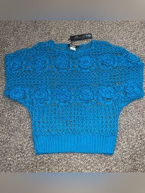 Miss Kelly 1999 Blue Crochet Sweater Top NWT Boho Festival Y2K Size S/M